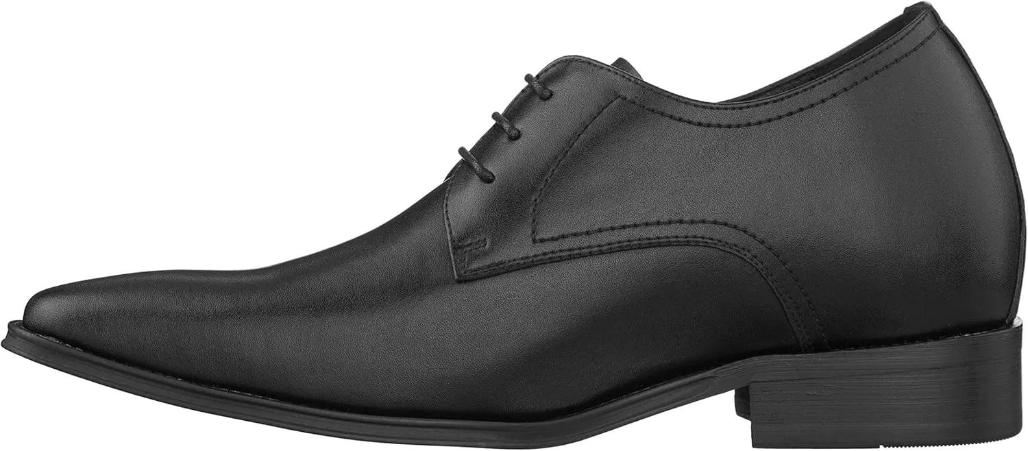 CALTO Men's Invisible Height Increasing Elevator Shoes - Black Premium Leather Lace-up Formal Derby Oxfords - 2.8 Inches Taller - Y5011 - Size 9 D(M) US
