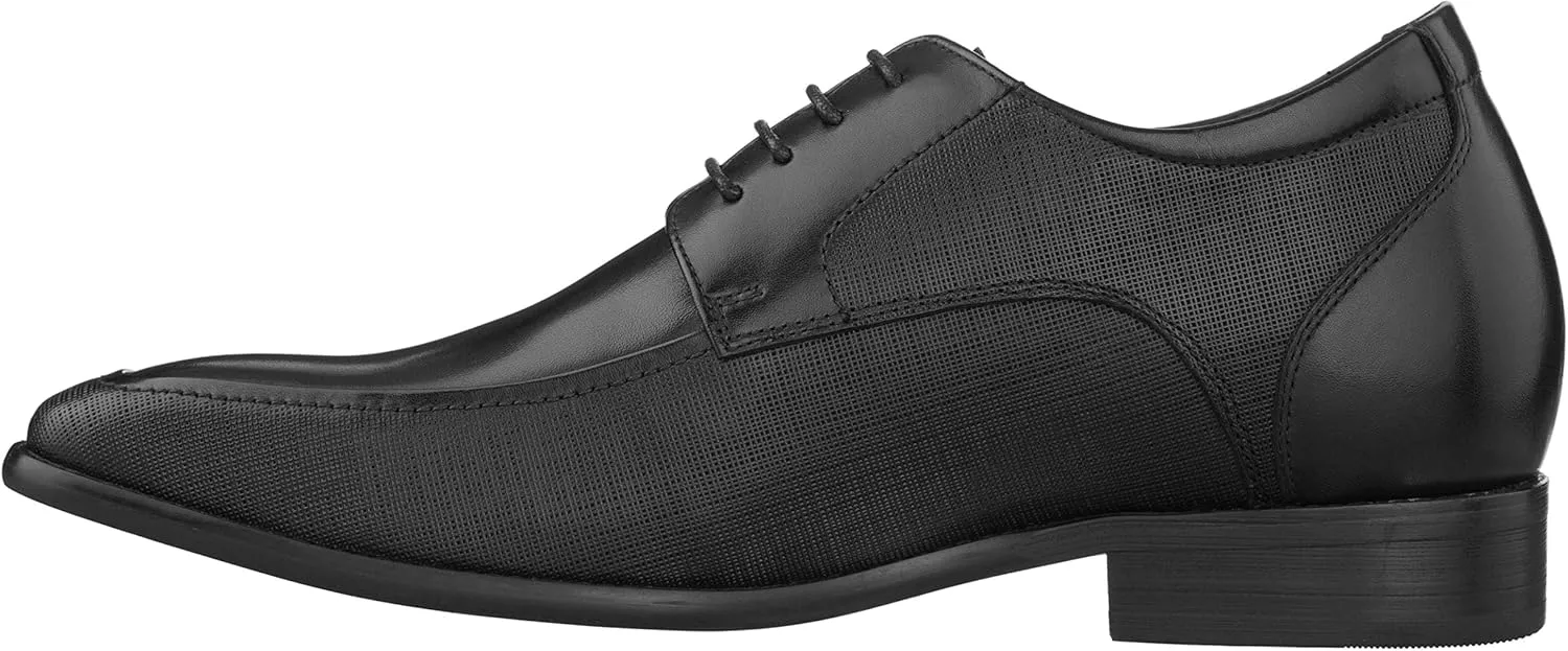 CALTO Men's Invisible Height Increasing Elevator Shoes - Black Premium Leather Lace-up Formal Derby Oxfords - 3 Inches Taller - Y5032 - Size 12 D(M) US