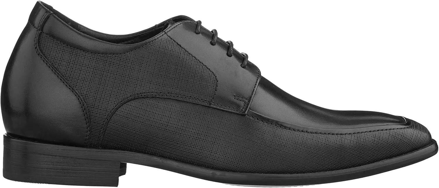 CALTO Men's Invisible Height Increasing Elevator Shoes - Black Premium Leather Lace-up Formal Derby Oxfords - 3 Inches Taller - Y5032 - Size 12 D(M) US