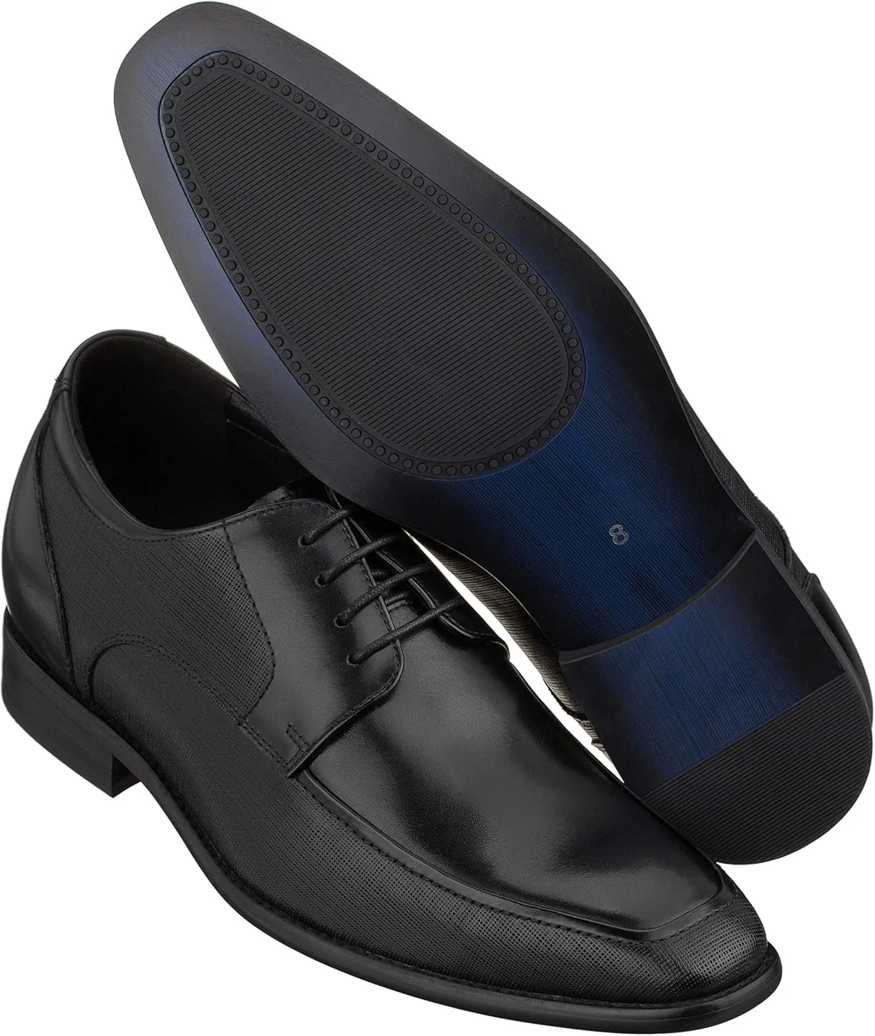 CALTO Men's Invisible Height Increasing Elevator Shoes - Black Premium Leather Lace-up Formal Derby Oxfords - 3 Inches Taller - Y5032 - Size 8 D(M) US