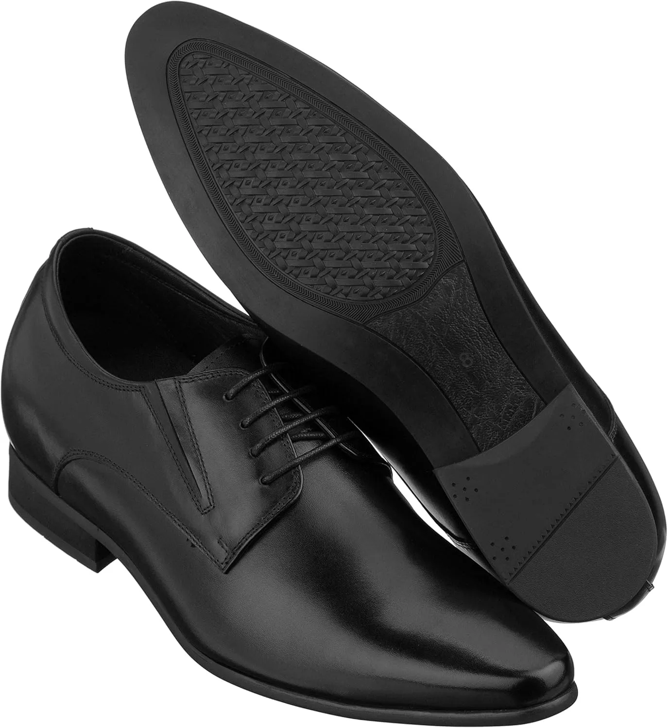 CALTO Men's Invisible Height Increasing Elevator Shoes - Black Premium Leather Lace-up Formal Derby Oxfords - 3 Inches Taller - Y5051 - Size 6.5 D(M) US