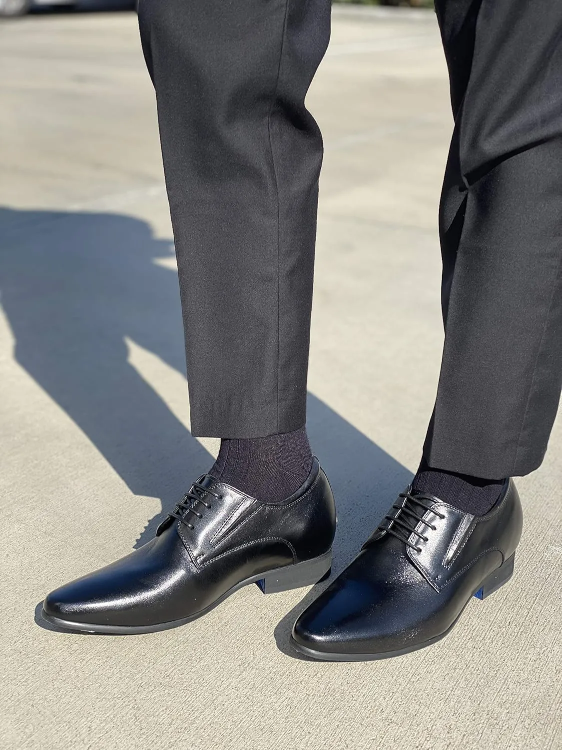 CALTO Men's Invisible Height Increasing Elevator Shoes - Black Premium Leather Lace-up Formal Derby Oxfords - 3 Inches Taller - Y5051 - Size 6.5 D(M) US