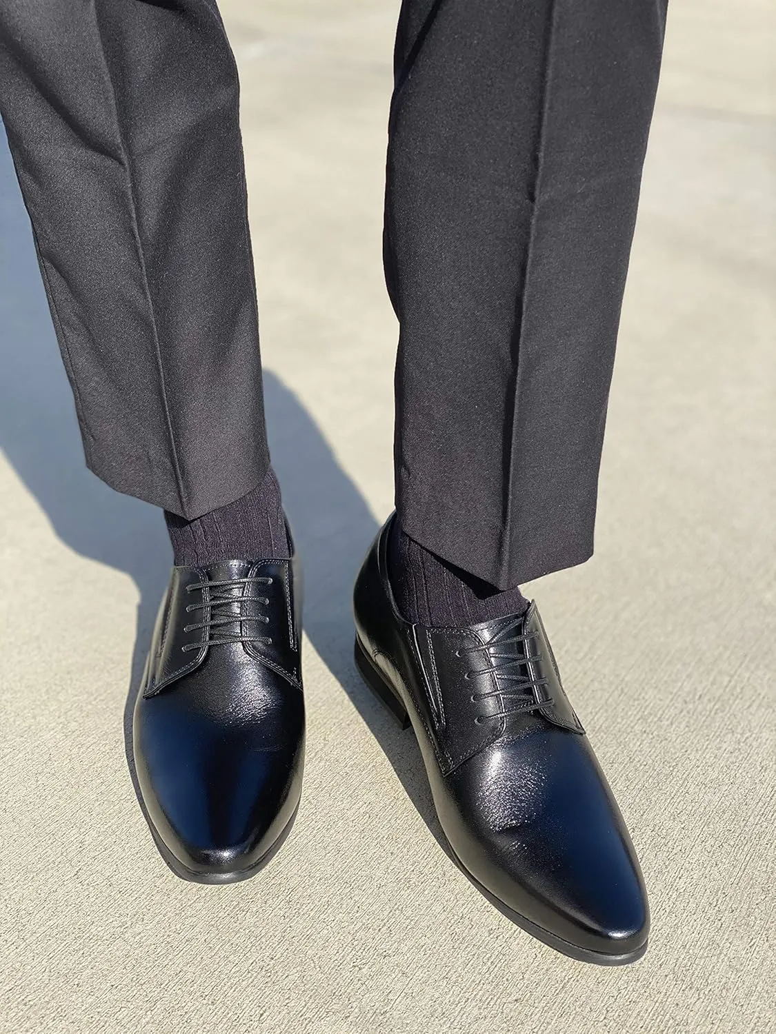 CALTO Men's Invisible Height Increasing Elevator Shoes - Black Premium Leather Lace-up Formal Derby Oxfords - 3 Inches Taller - Y5051 - Size 6.5 D(M) US