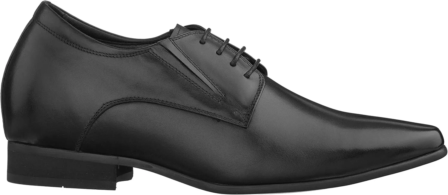 CALTO Men's Invisible Height Increasing Elevator Shoes - Black Premium Leather Lace-up Formal Derby Oxfords - 3 Inches Taller - Y5051 - Size 6.5 D(M) US