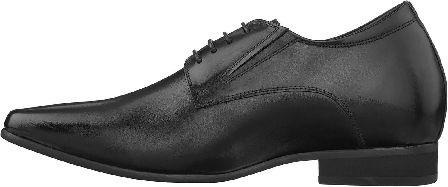CALTO Men's Invisible Height Increasing Elevator Shoes - Black Premium Leather Lace-up Formal Derby Oxfords - 3 Inches Taller - Y5051 - Size 6.5 D(M) US