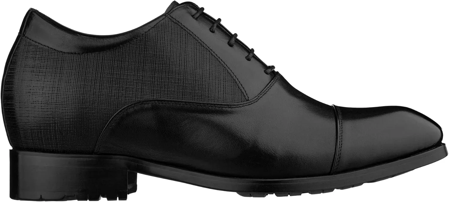 CALTO Men's Invisible Height Increasing Elevator Shoes - Black Premium Leather Lace-up Formal Derby Oxfords - 3 Inches Taller - Y6710 - Size 12 D(M) US