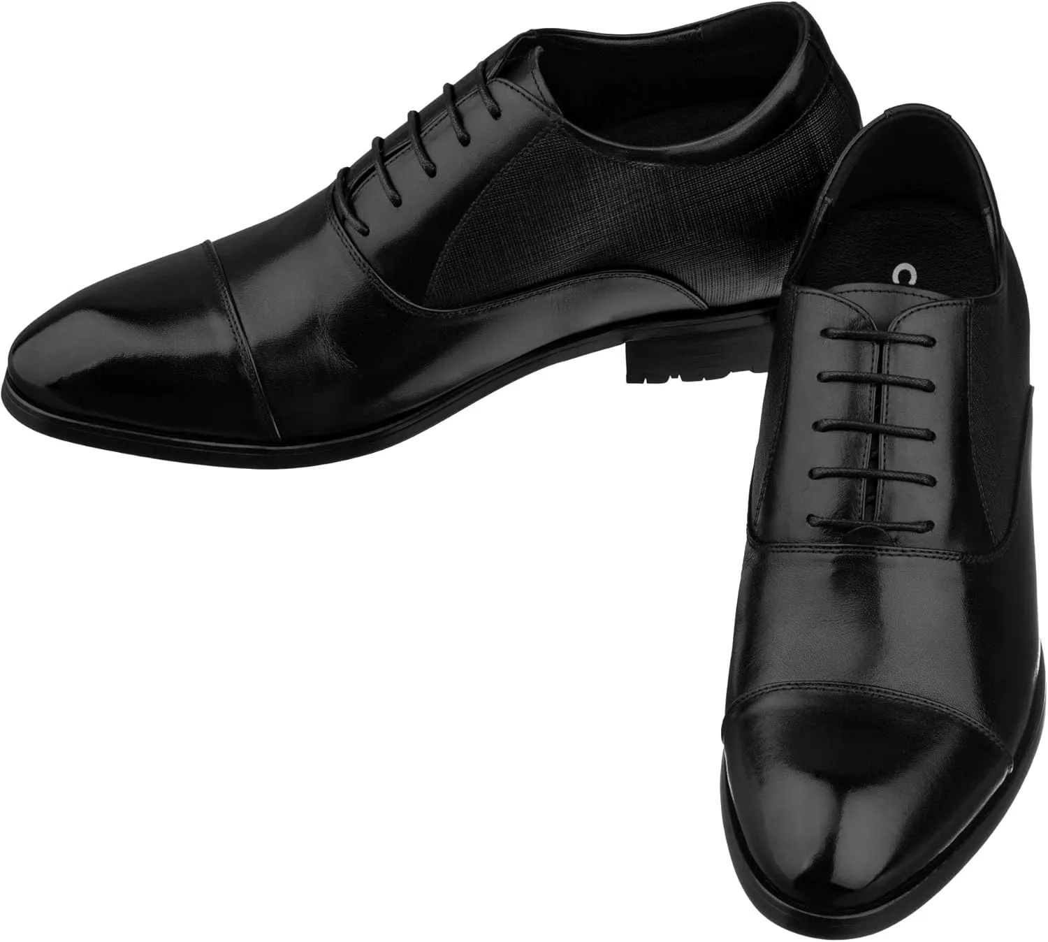 CALTO Men's Invisible Height Increasing Elevator Shoes - Black Premium Leather Lace-up Formal Derby Oxfords - 3 Inches Taller - Y6710 - Size 12 D(M) US