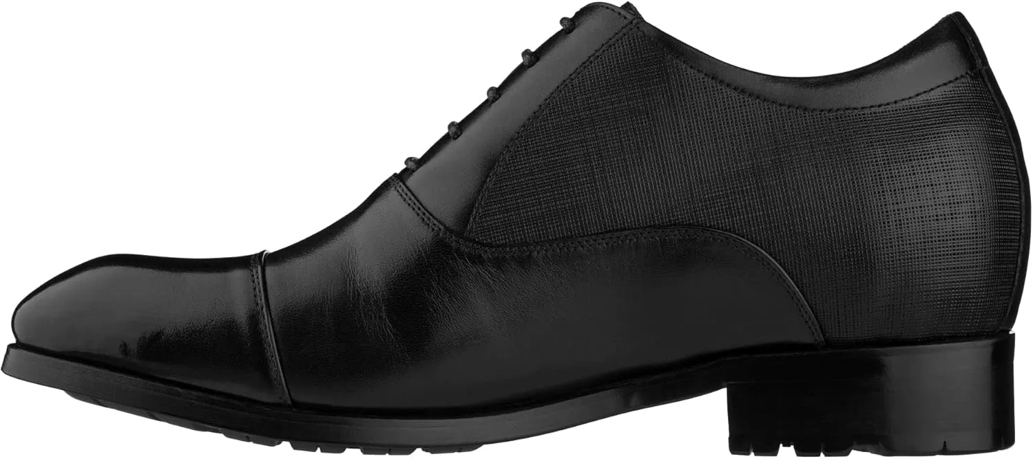 CALTO Men's Invisible Height Increasing Elevator Shoes - Black Premium Leather Lace-up Formal Derby Oxfords - 3 Inches Taller - Y6710 - Size 12 D(M) US