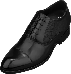 CALTO Men's Invisible Height Increasing Elevator Shoes - Black Premium Leather Lace-up Formal Derby Oxfords - 3 Inches Taller - Y6710 - Size 12 D(M) US
