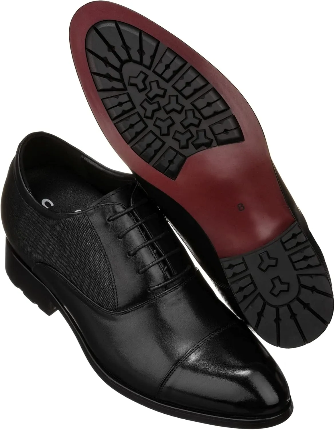 CALTO Men's Invisible Height Increasing Elevator Shoes - Black Premium Leather Lace-up Formal Derby Oxfords - 3 Inches Taller - Y6710 - Size 12 D(M) US