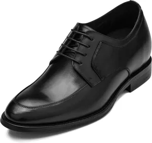 CALTO Men's Invisible Height Increasing Elevator Shoes - Black Premium Leather Lace-up Round-Toe Formal Derby Oxfords - 2.8 Inches Taller - Y7425- Size 10 D(M) US
