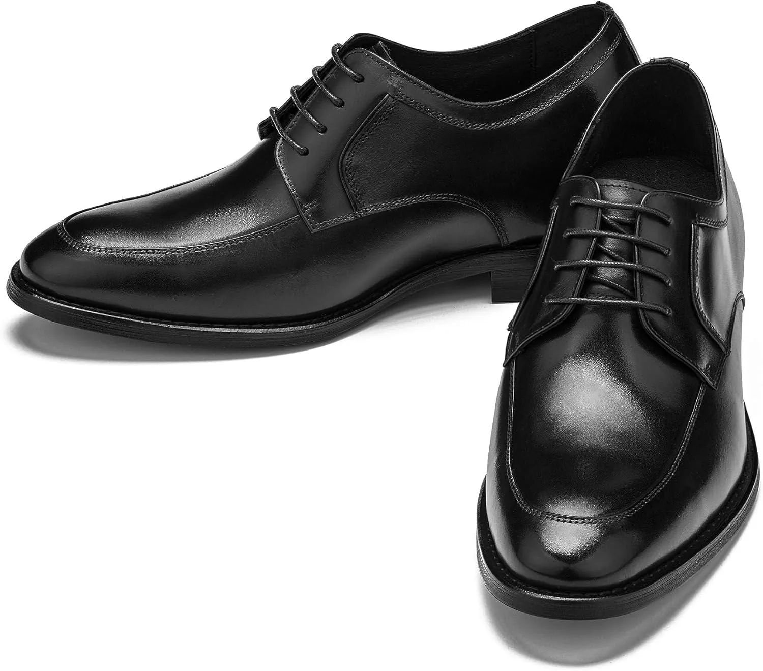 CALTO Men's Invisible Height Increasing Elevator Shoes - Black Premium Leather Lace-up Round-Toe Formal Derby Oxfords - 2.8 Inches Taller - Y7425- Size 10 D(M) US