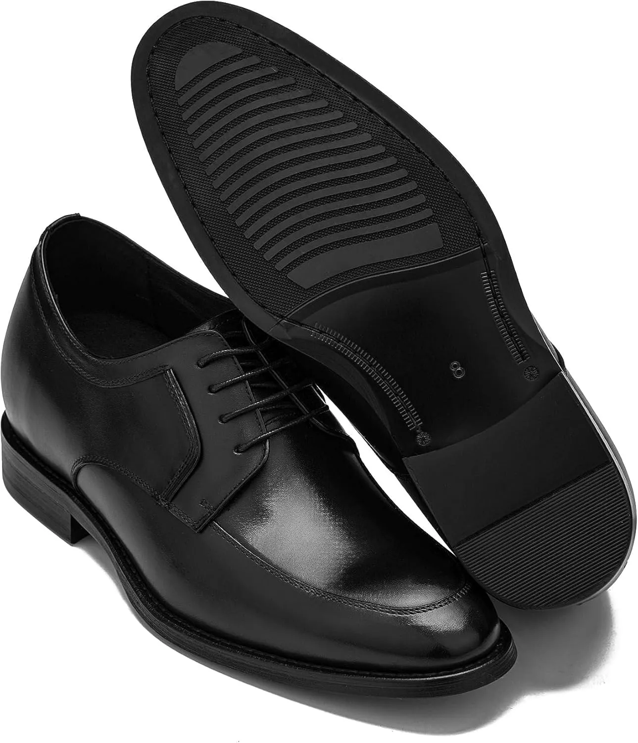 CALTO Men's Invisible Height Increasing Elevator Shoes - Black Premium Leather Lace-up Round-Toe Formal Derby Oxfords - 2.8 Inches Taller - Y7425- Size 10 D(M) US