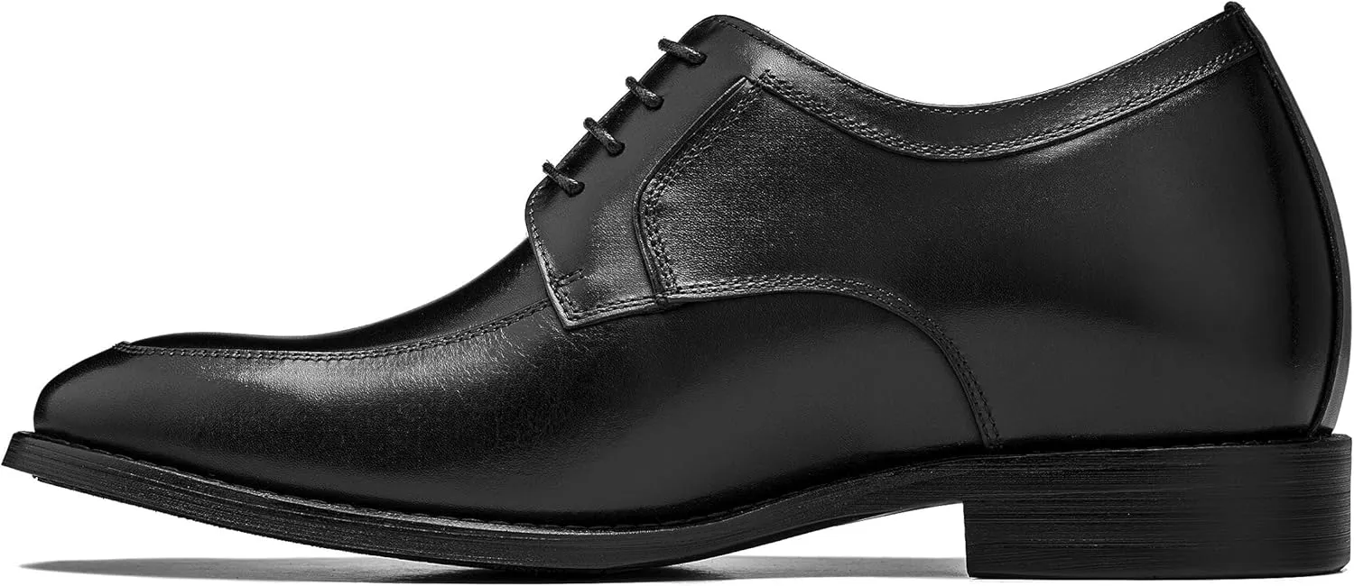 CALTO Men's Invisible Height Increasing Elevator Shoes - Black Premium Leather Lace-up Round-Toe Formal Derby Oxfords - 2.8 Inches Taller - Y7425- Size 10 D(M) US