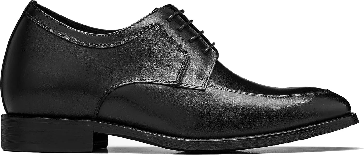 CALTO Men's Invisible Height Increasing Elevator Shoes - Black Premium Leather Lace-up Round-Toe Formal Derby Oxfords - 2.8 Inches Taller - Y7425- Size 10 D(M) US