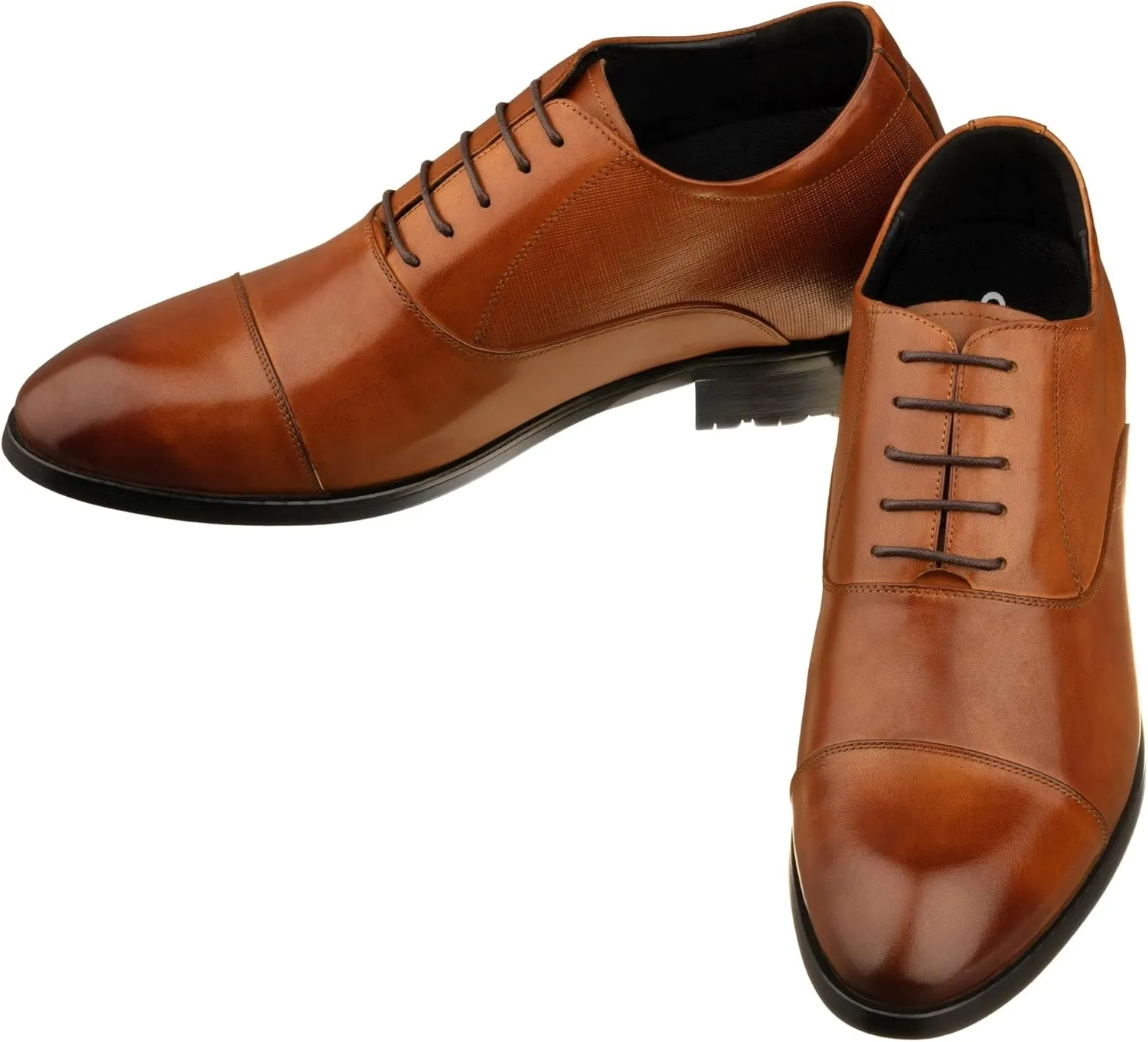 CALTO Men's Invisible Height Increasing Elevator Shoes - Brown Premium Leather Lace-up Formal Derby Oxfords - 3 Inches Taller - Y6711 - Size 11 D(M) US