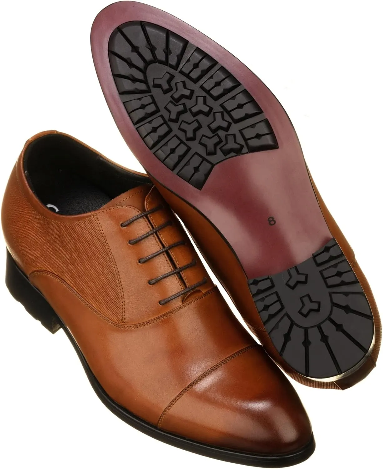 CALTO Men's Invisible Height Increasing Elevator Shoes - Brown Premium Leather Lace-up Formal Derby Oxfords - 3 Inches Taller - Y6711 - Size 11 D(M) US