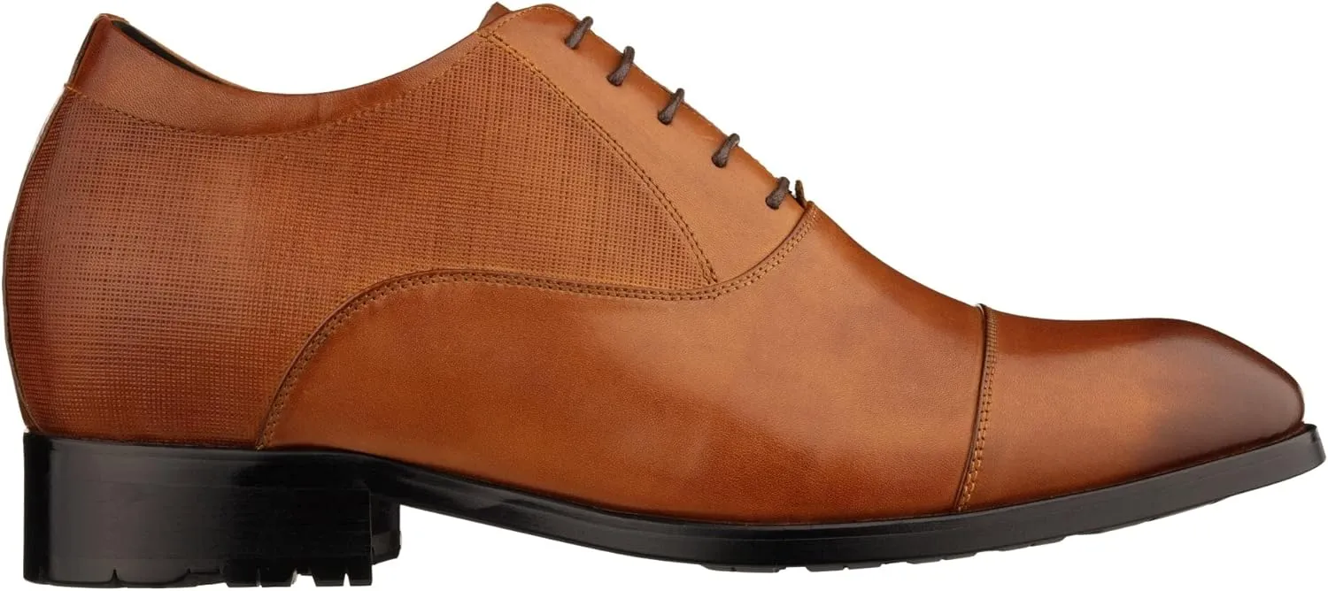 CALTO Men's Invisible Height Increasing Elevator Shoes - Brown Premium Leather Lace-up Formal Derby Oxfords - 3 Inches Taller - Y6711 - Size 11 D(M) US