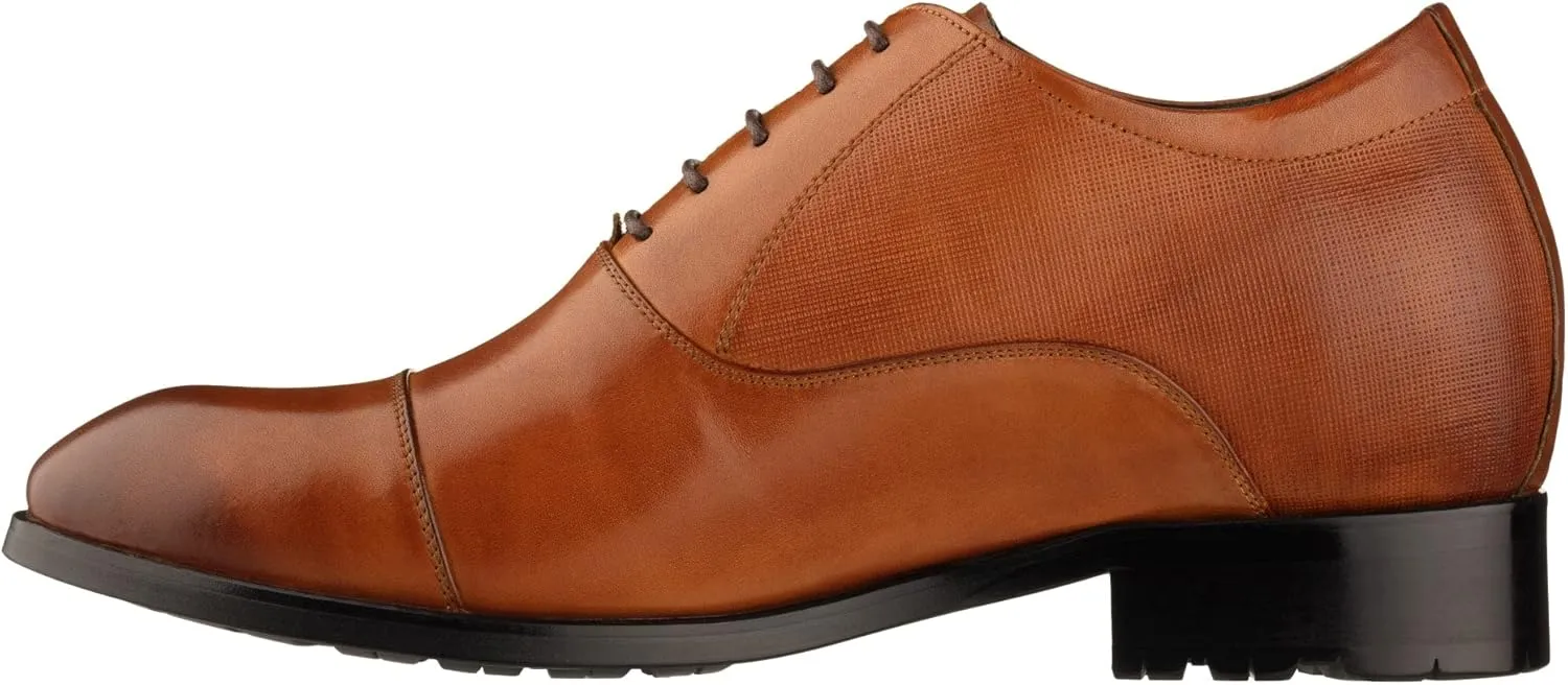CALTO Men's Invisible Height Increasing Elevator Shoes - Brown Premium Leather Lace-up Formal Derby Oxfords - 3 Inches Taller - Y6711 - Size 11 D(M) US