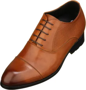 CALTO Men's Invisible Height Increasing Elevator Shoes - Brown Premium Leather Lace-up Formal Derby Oxfords - 3 Inches Taller - Y6711 - Size 7.5 D(M) US