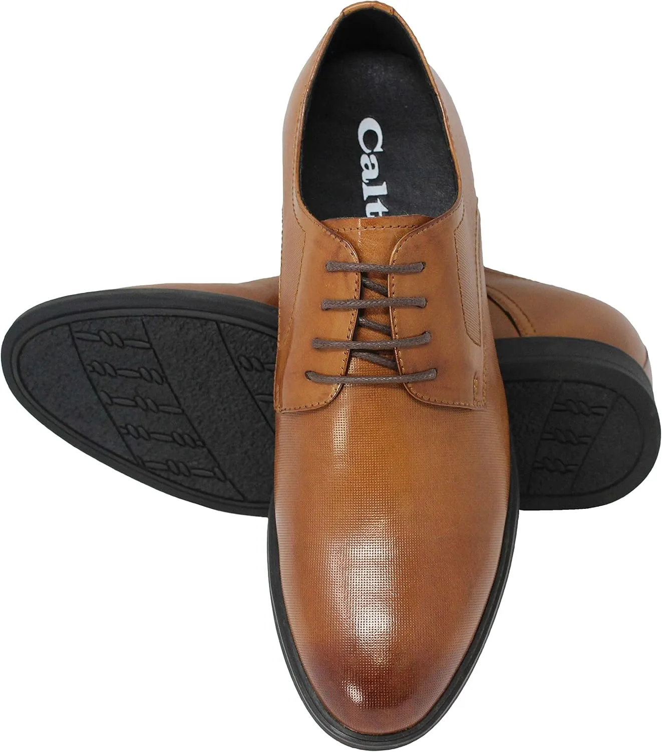 CALTO Men's Invisible Height Increasing Elevator Shoes - Brown Premium Leather Lightweight Lace-up Formal Oxfords - 3 Inches Taller - Y10752 - Size 9 D(M) US