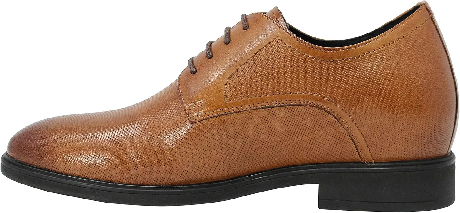 CALTO Men's Invisible Height Increasing Elevator Shoes - Brown Premium Leather Lightweight Lace-up Formal Oxfords - 3 Inches Taller - Y10752 - Size 9 D(M) US