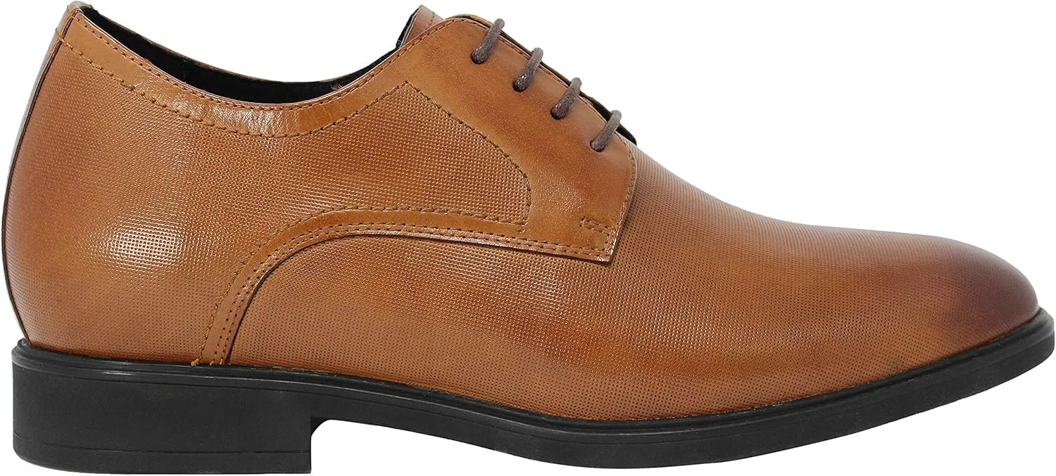 CALTO Men's Invisible Height Increasing Elevator Shoes - Brown Premium Leather Lightweight Lace-up Formal Oxfords - 3 Inches Taller - Y10752 - Size 9 D(M) US