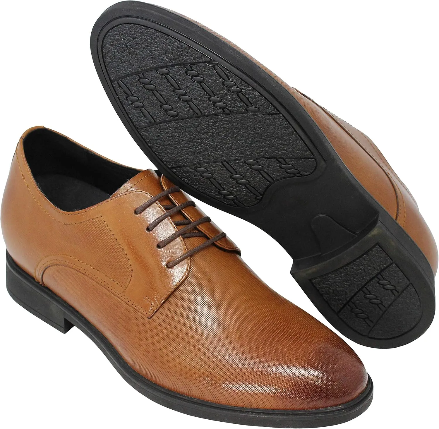 CALTO Men's Invisible Height Increasing Elevator Shoes - Brown Premium Leather Lightweight Lace-up Formal Oxfords - 3 Inches Taller - Y10752 - Size 9 D(M) US