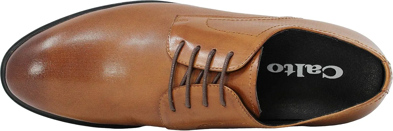 CALTO Men's Invisible Height Increasing Elevator Shoes - Brown Premium Leather Lightweight Lace-up Formal Oxfords - 3 Inches Taller - Y10752 - Size 9 D(M) US