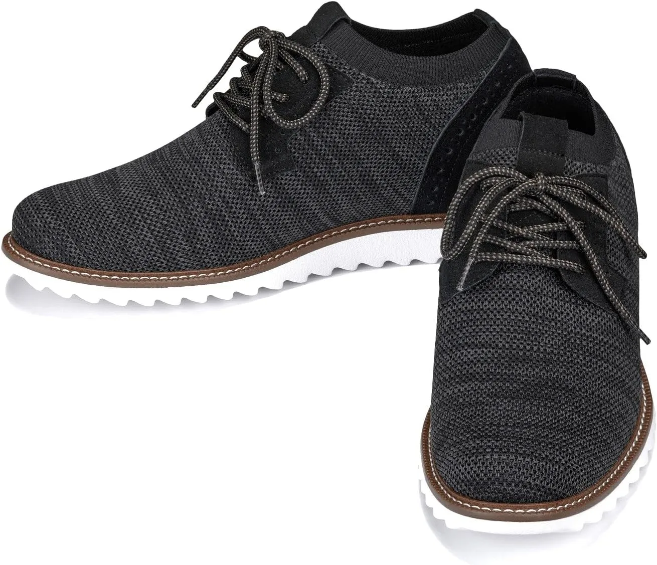 CALTO Men's Invisible Height Increasing Elevator Shoes - Charcoal Grey Lightweight Lace-up Casual Derby - 3.2 Inches Taller - J1504 - Size 10 D(M) US