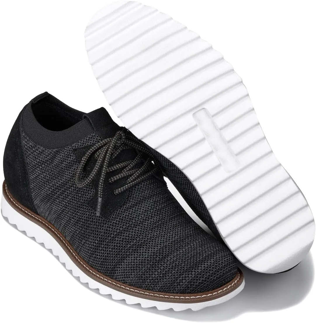 CALTO Men's Invisible Height Increasing Elevator Shoes - Charcoal Grey Lightweight Lace-up Casual Derby - 3.2 Inches Taller - J1504 - Size 10 D(M) US