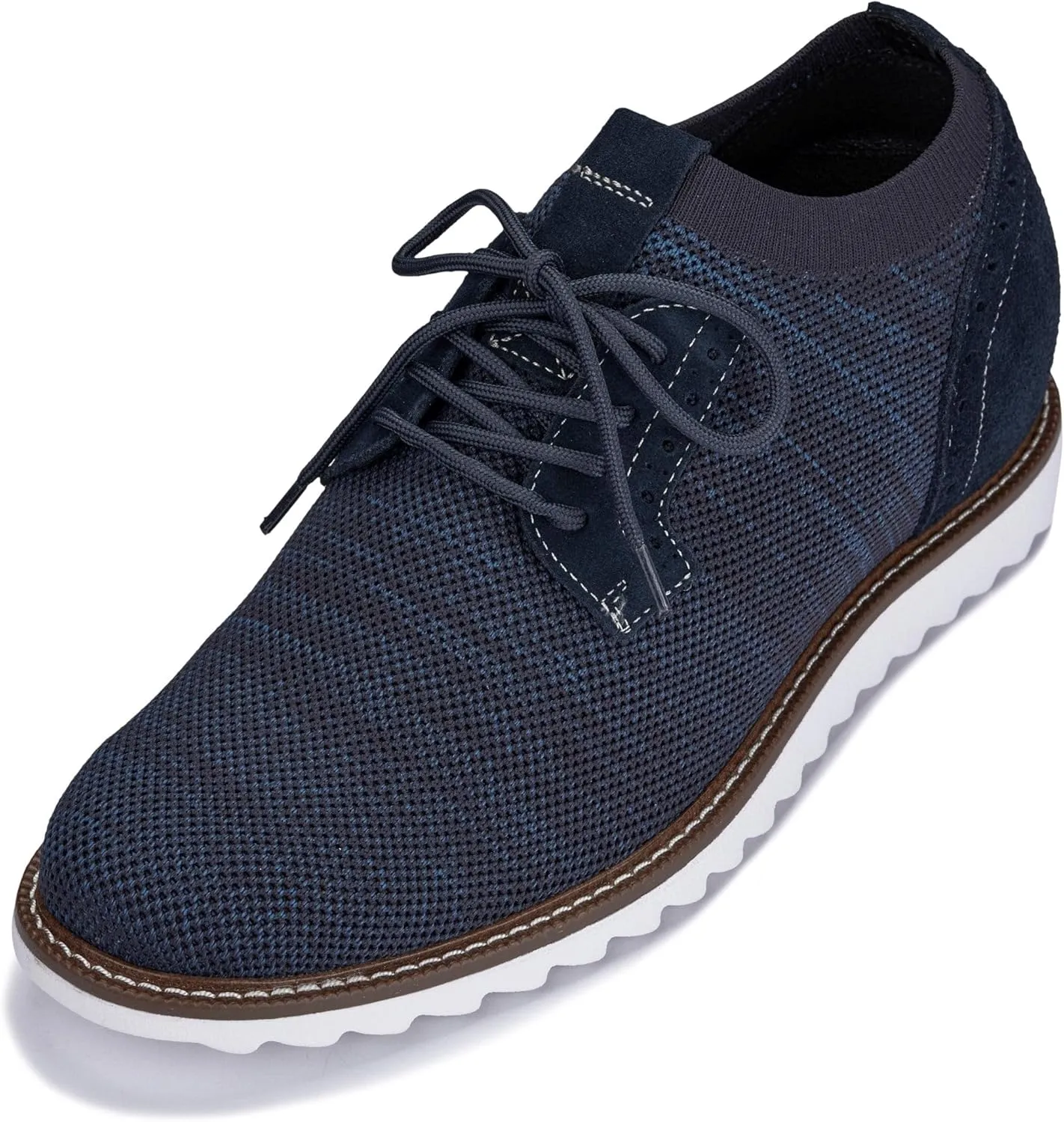 CALTO Men's Invisible Height Increasing Elevator Shoes - Navy Lightweight Lace-up Casual Derby - 3.2 Inches Taller - J1507 - Size 10 D(M) US