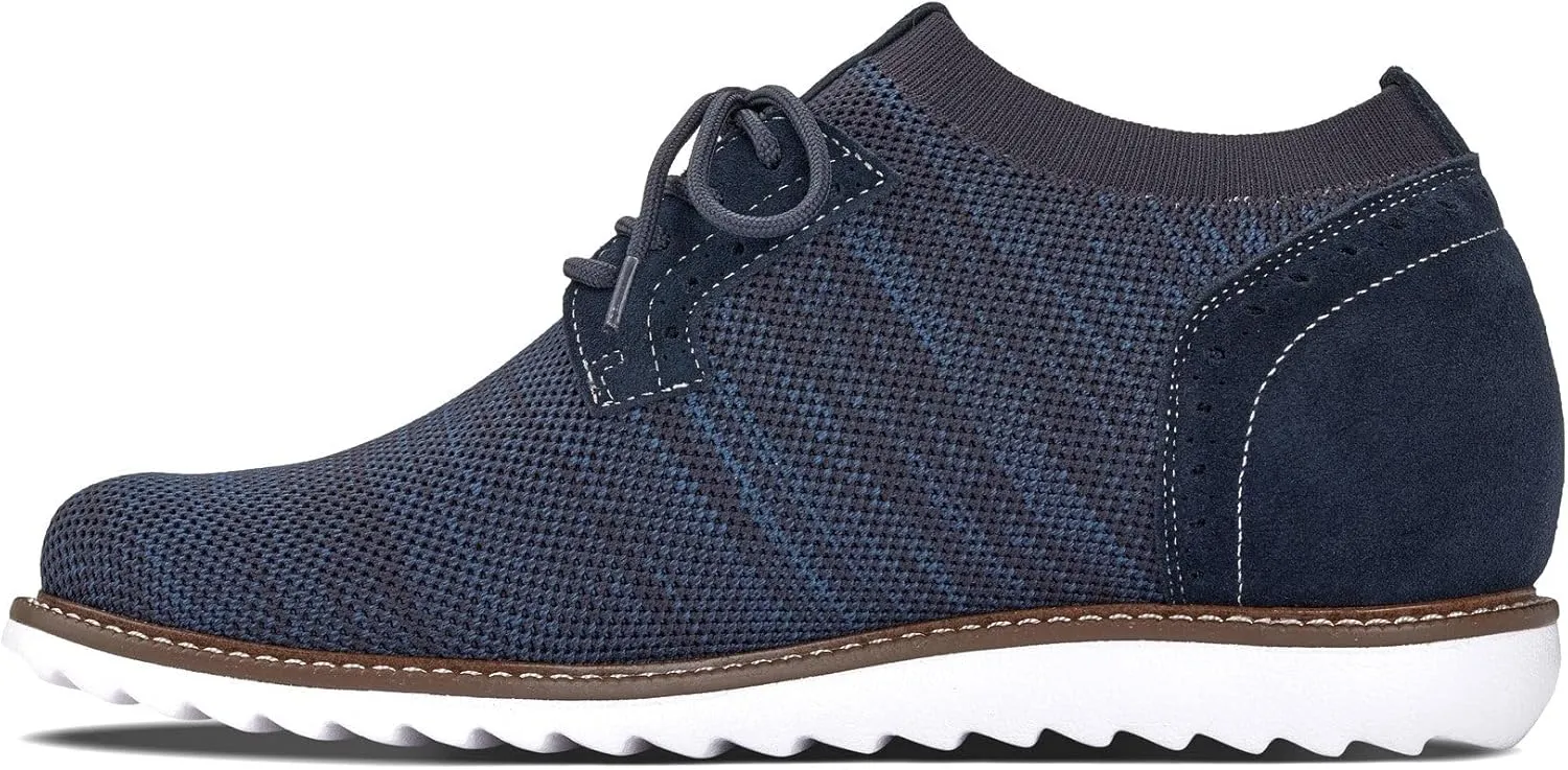 CALTO Men's Invisible Height Increasing Elevator Shoes - Navy Lightweight Lace-up Casual Derby - 3.2 Inches Taller - J1507 - Size 10 D(M) US