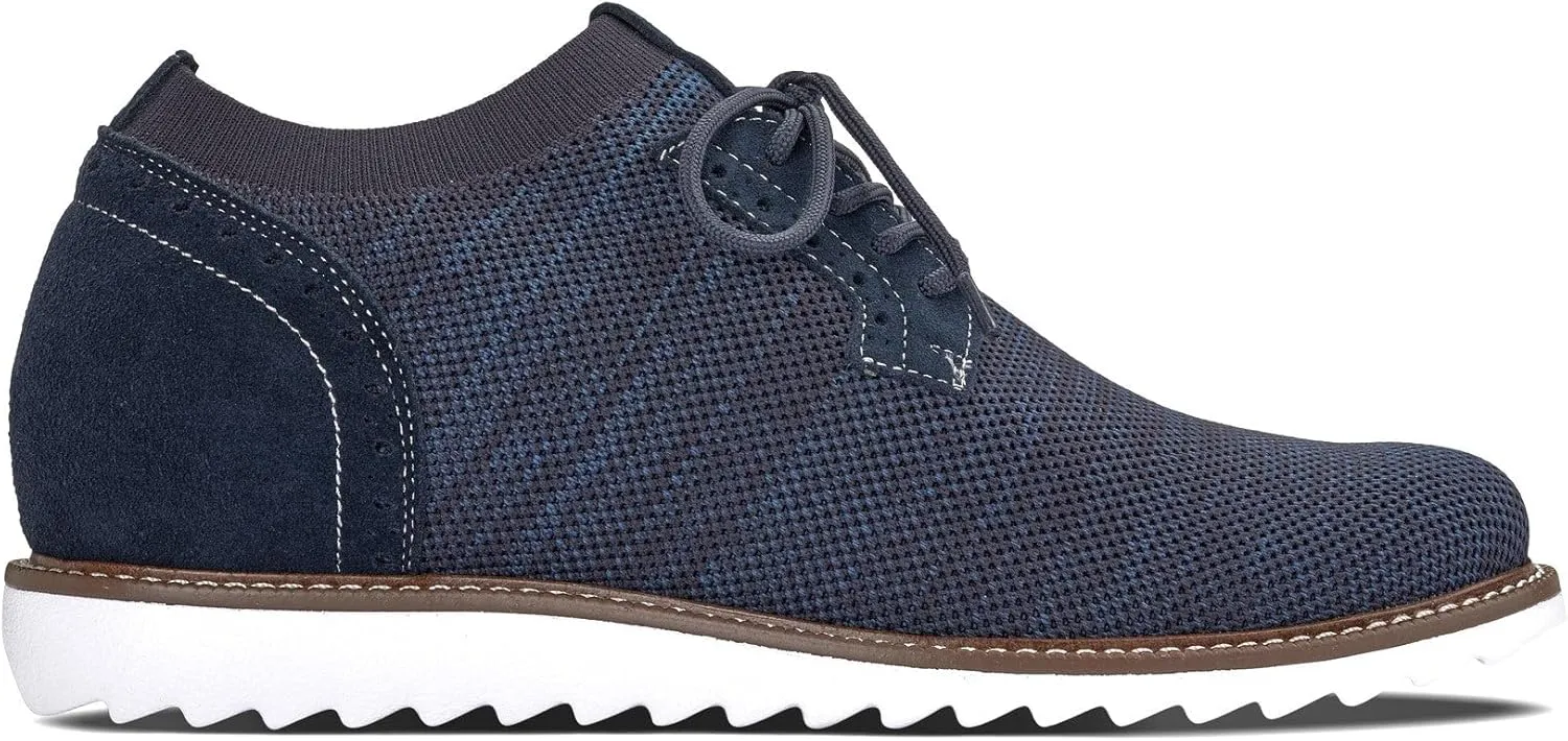 CALTO Men's Invisible Height Increasing Elevator Shoes - Navy Lightweight Lace-up Casual Derby - 3.2 Inches Taller - J1507 - Size 10 D(M) US