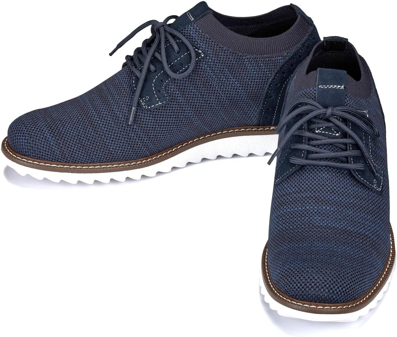 CALTO Men's Invisible Height Increasing Elevator Shoes - Navy Lightweight Lace-up Casual Derby - 3.2 Inches Taller - J1507 - Size 10 D(M) US