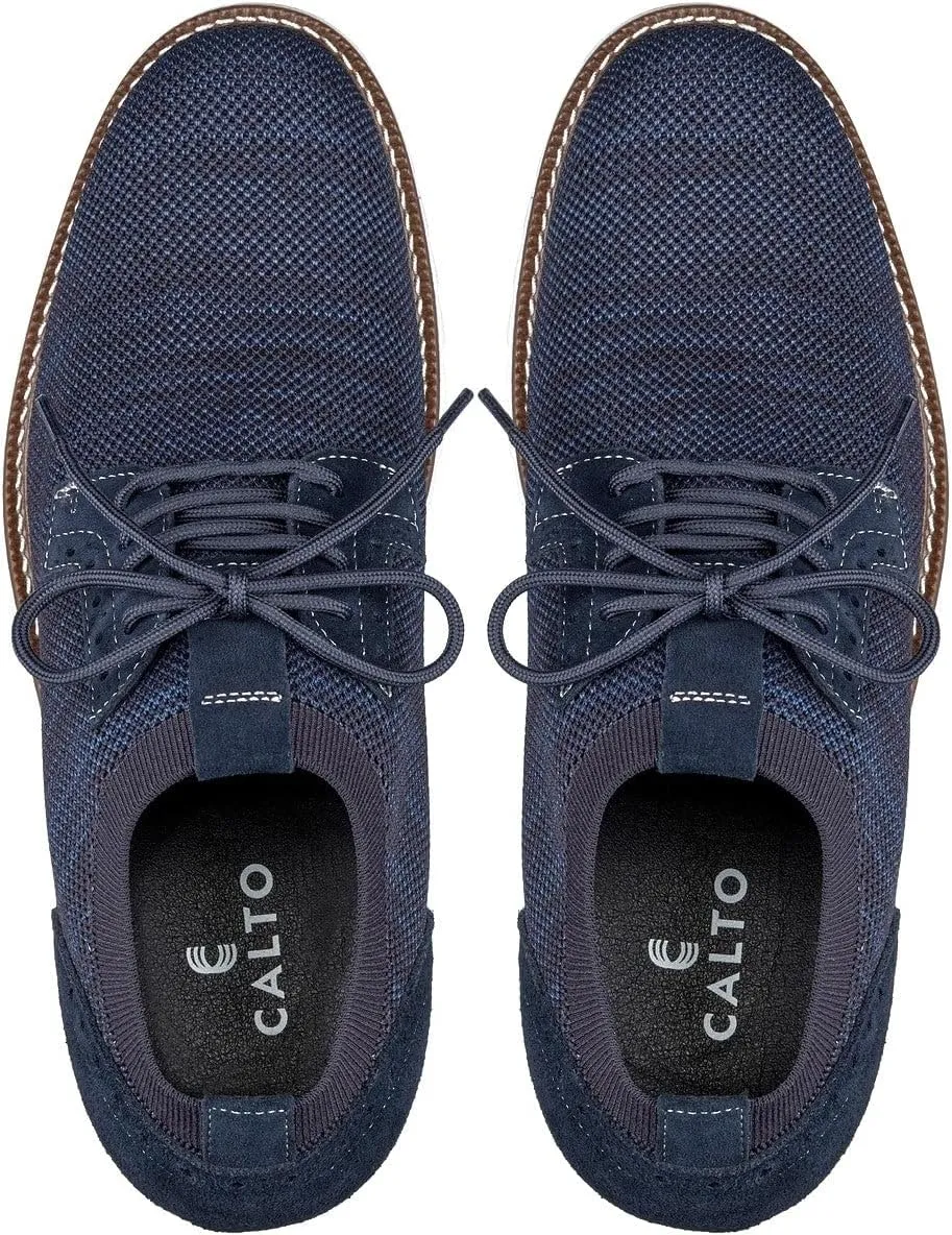 CALTO Men's Invisible Height Increasing Elevator Shoes - Navy Lightweight Lace-up Casual Derby - 3.2 Inches Taller - J1507 - Size 10 D(M) US