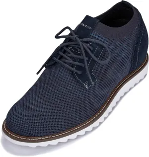 CALTO Men's Invisible Height Increasing Elevator Shoes - Navy Lightweight Lace-up Casual Derby - 3.2 Inches Taller - J1507 - Size 9.5 D(M) US