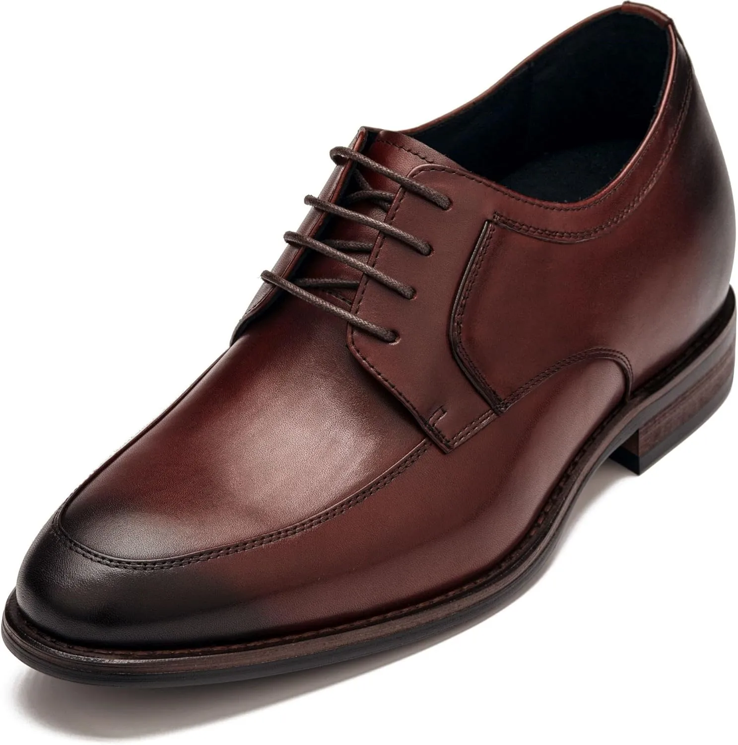 CALTO Men's Invisible Height Increasing Elevator Shoes - Rust Brown Premium Leather Lace-up Round-Toe Formal Derby Oxfords - 2.8 Inches Taller - Y7427- Size 7 D(M) US