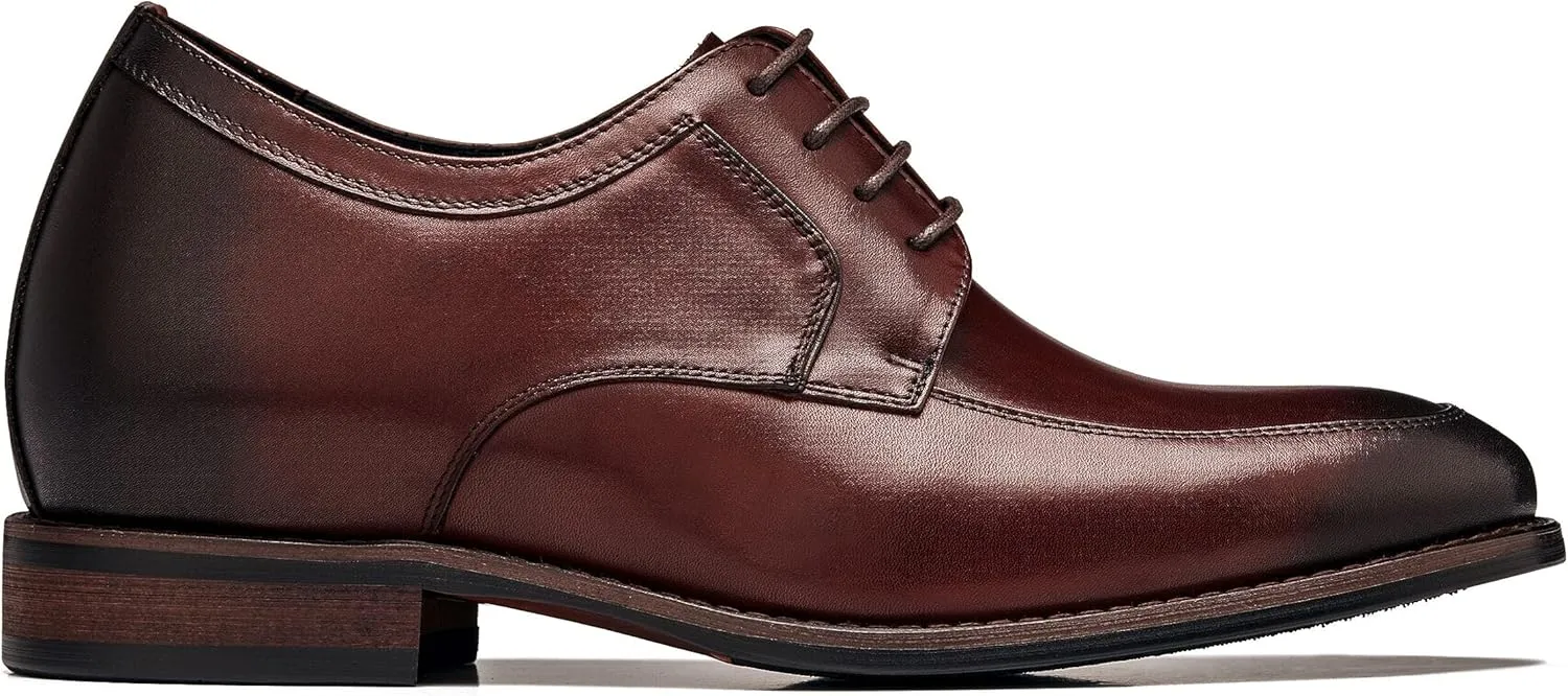 CALTO Men's Invisible Height Increasing Elevator Shoes - Rust Brown Premium Leather Lace-up Round-Toe Formal Derby Oxfords - 2.8 Inches Taller - Y7427- Size 7 D(M) US