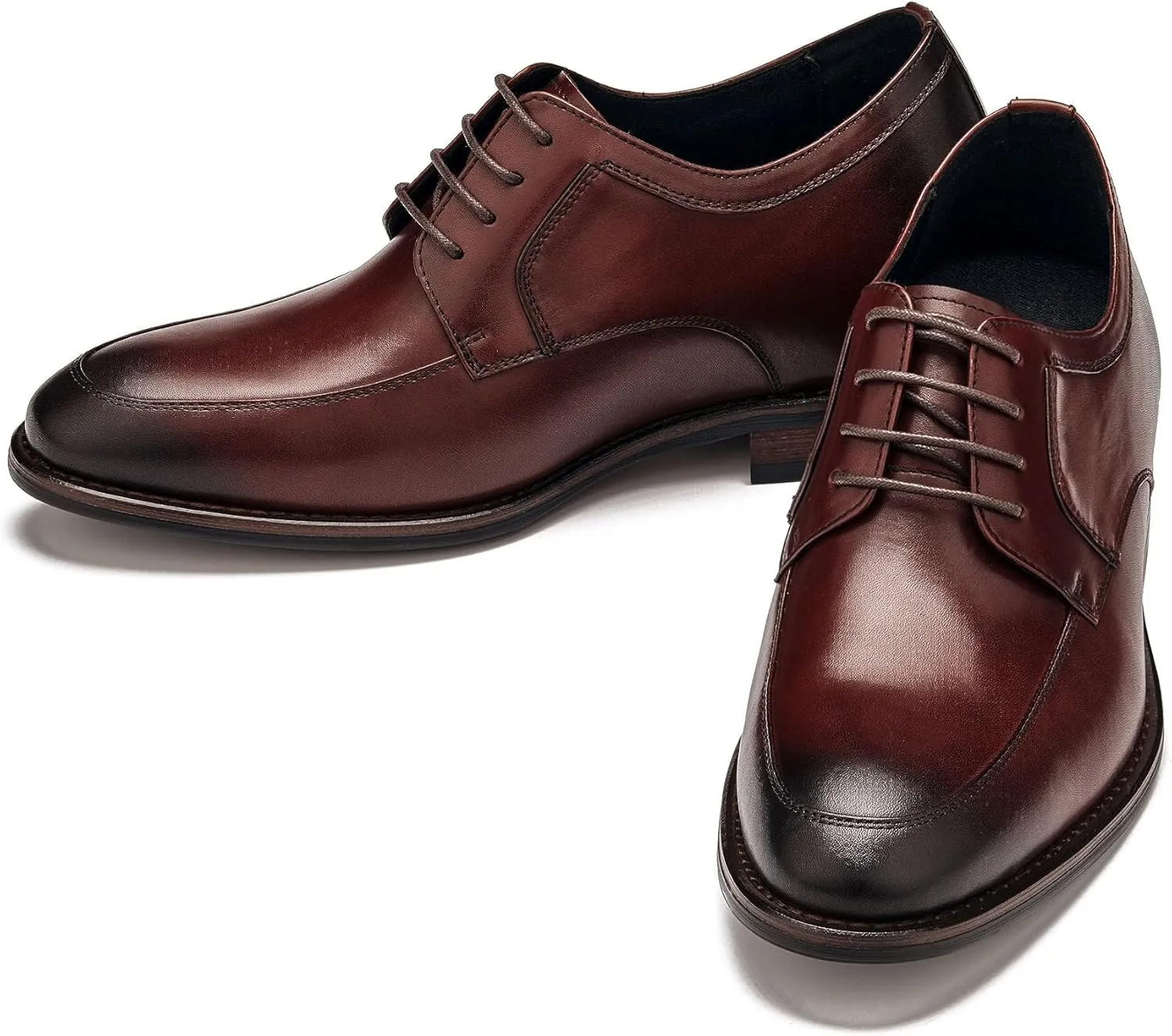 CALTO Men's Invisible Height Increasing Elevator Shoes - Rust Brown Premium Leather Lace-up Round-Toe Formal Derby Oxfords - 2.8 Inches Taller - Y7427- Size 7 D(M) US