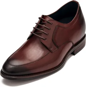 CALTO Men's Invisible Height Increasing Elevator Shoes - Rust Brown Premium Leather Lace-up Round-Toe Formal Derby Oxfords - 2.8 Inches Taller - Y7427- Size 7 D(M) US