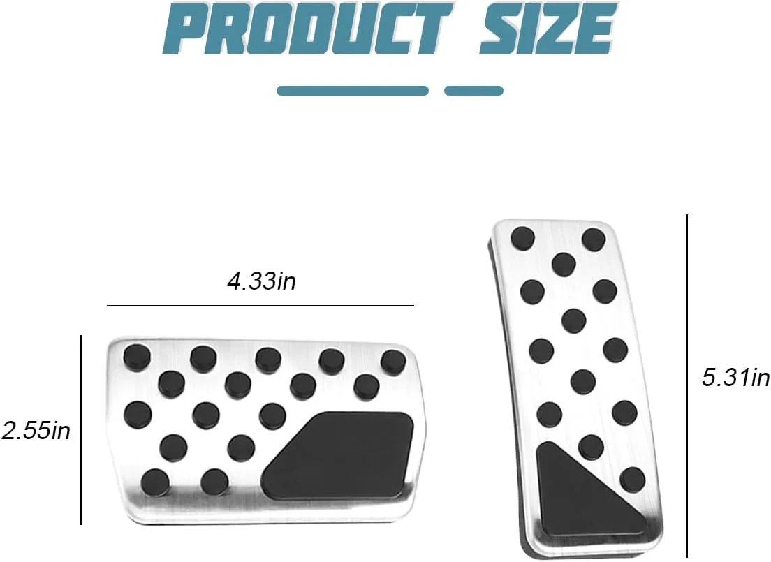 Car Pedal Cover, 2PCS Aluminum Alloy Vehicle Accelerator Gas Brake Pedal Pads, Non Slip No Drilling Auto Interior Foot Pedal Kit Compatible with 2011-2025 Grand Cherokee Durango(Silver)