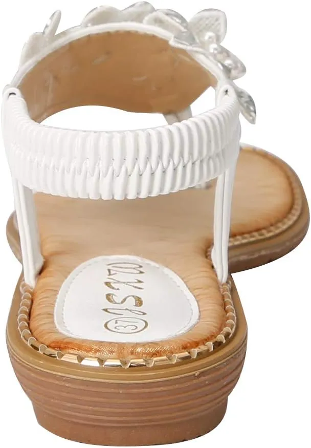 CARETOO Women's Bohemia Flat Sandals, Ladies Summer Beach T-Strap Flip Flop Sparkling Rhinestone Walking Shoes Casual