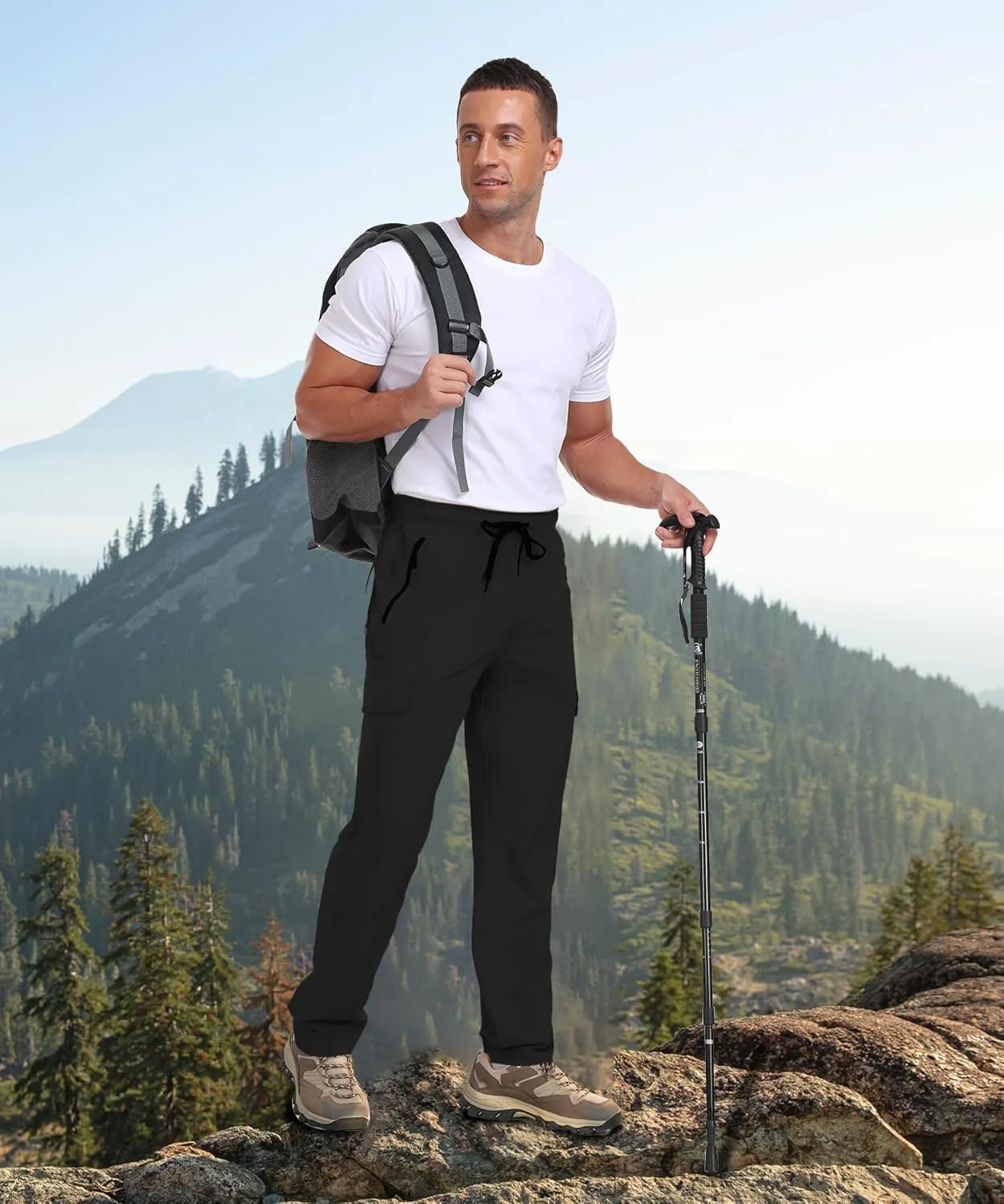 Cargo Pants for Men Water Resistant Hiking Pants Lightweight Fishing Travel Pants Zipper Pocket Outdoor HH2411
