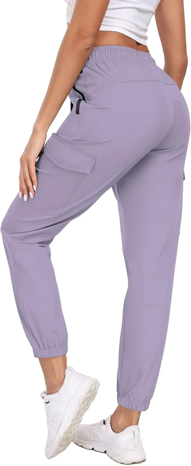 Cargo Pants Women Water Resistant Joggers with Pockets Hiking Pants Lightweight Quick Dry Elastic Waist Pants HH2412