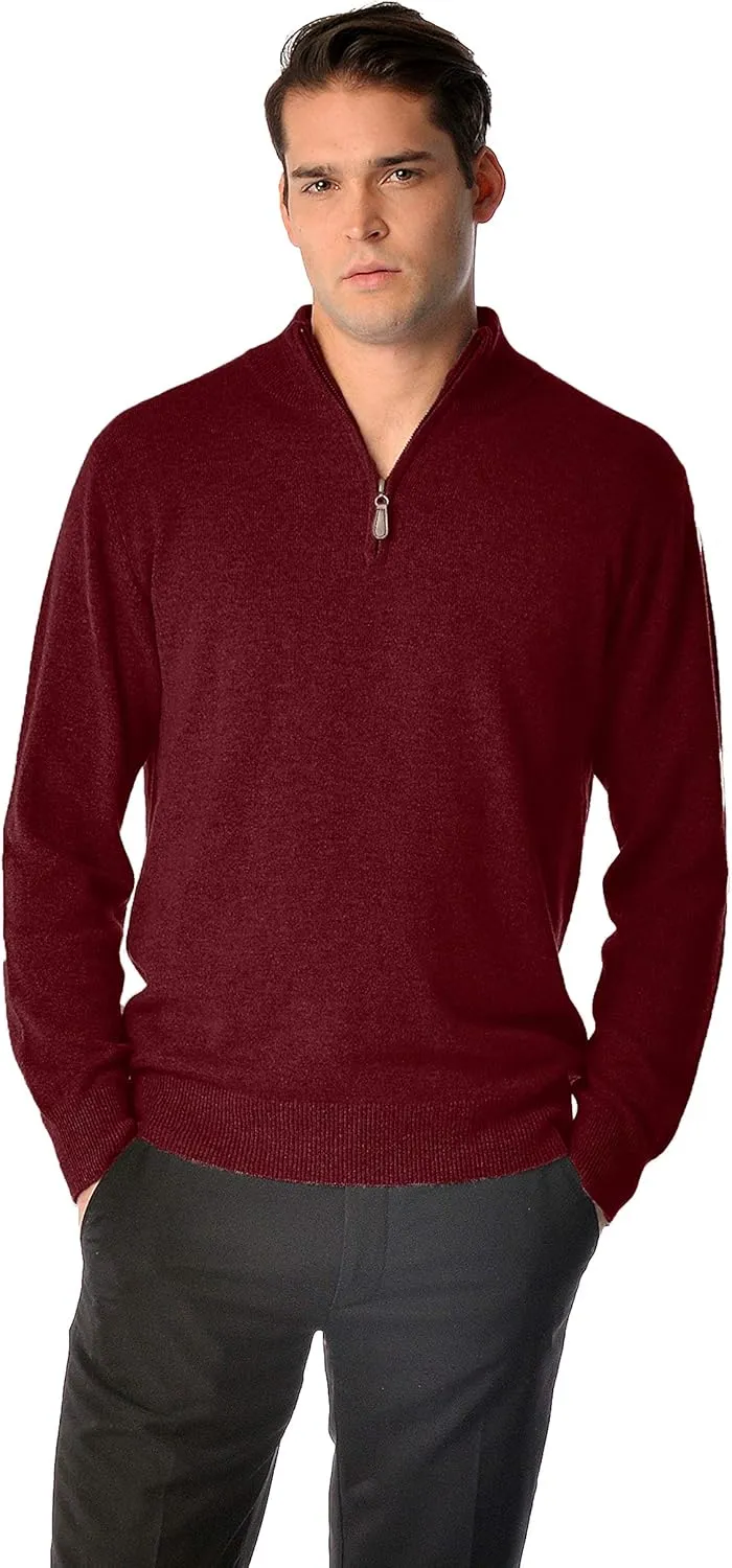 Cashmere Boutique 100% Pure Cashmere Half Zip Sweater for Men –Pullover, Long Sleeve, Soft and Warm Quarter Zip Sweater