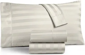 Charter Club Damask Stripe 550 Thread Count Supima Cotton 4 Piece Queen Sheet Set Neo Natural