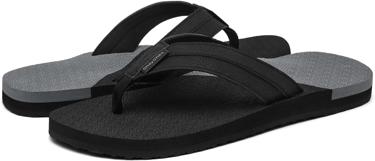 ChayChax Mens Flip Flops Arch Support Comfort Beach Thong Sandals with Ultra Cushion Footbed