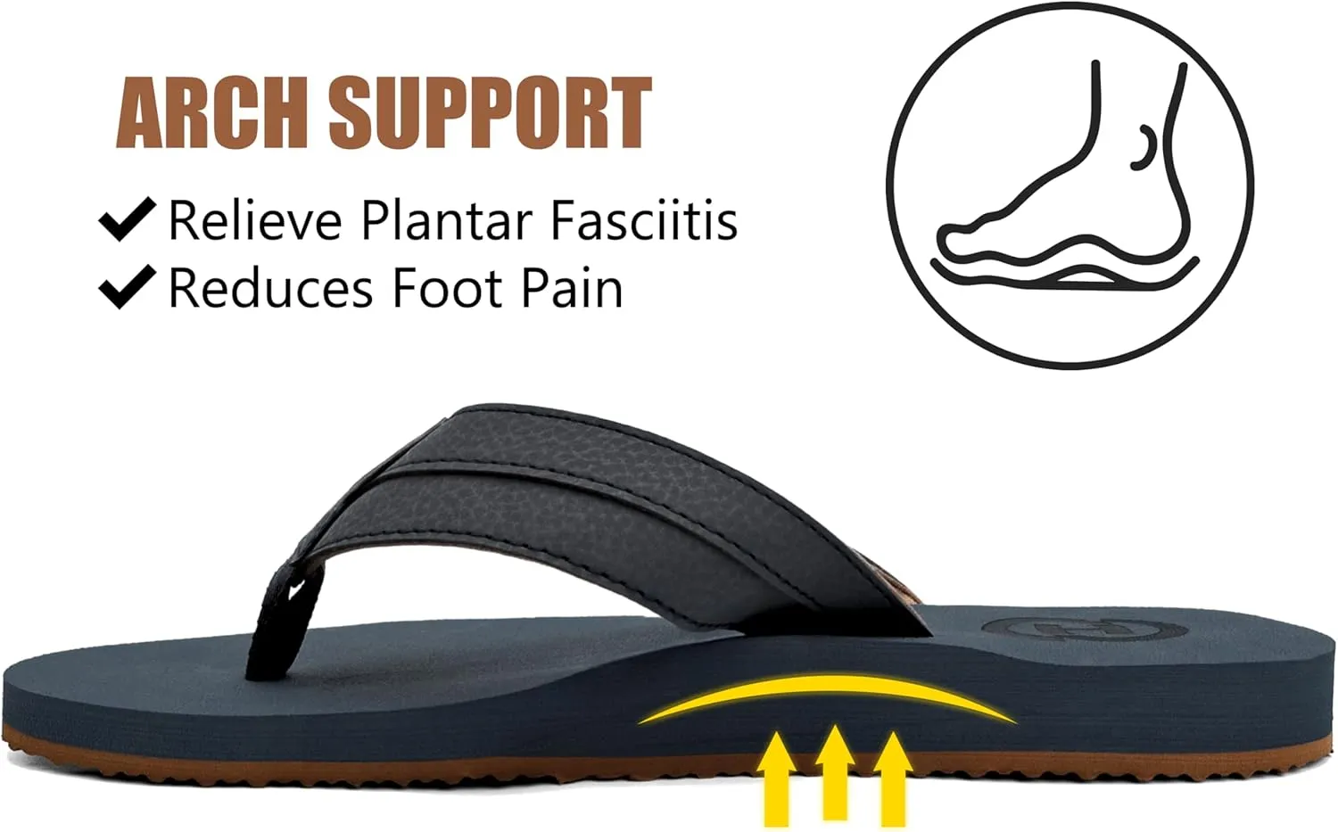 ChayChax Mens Flip Flops Arch Support Comfort Beach Thong Sandals with Ultra Cushion Footbed