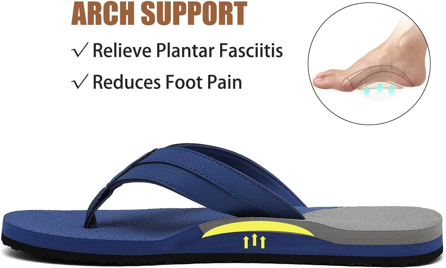 ChayChax Mens Flip Flops Arch Support Comfort Beach Thong Sandals with Ultra Cushion Footbed